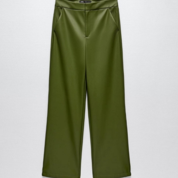 Zara Pants - Zara Faux Leather Olive Green High Waist Pants Size Small